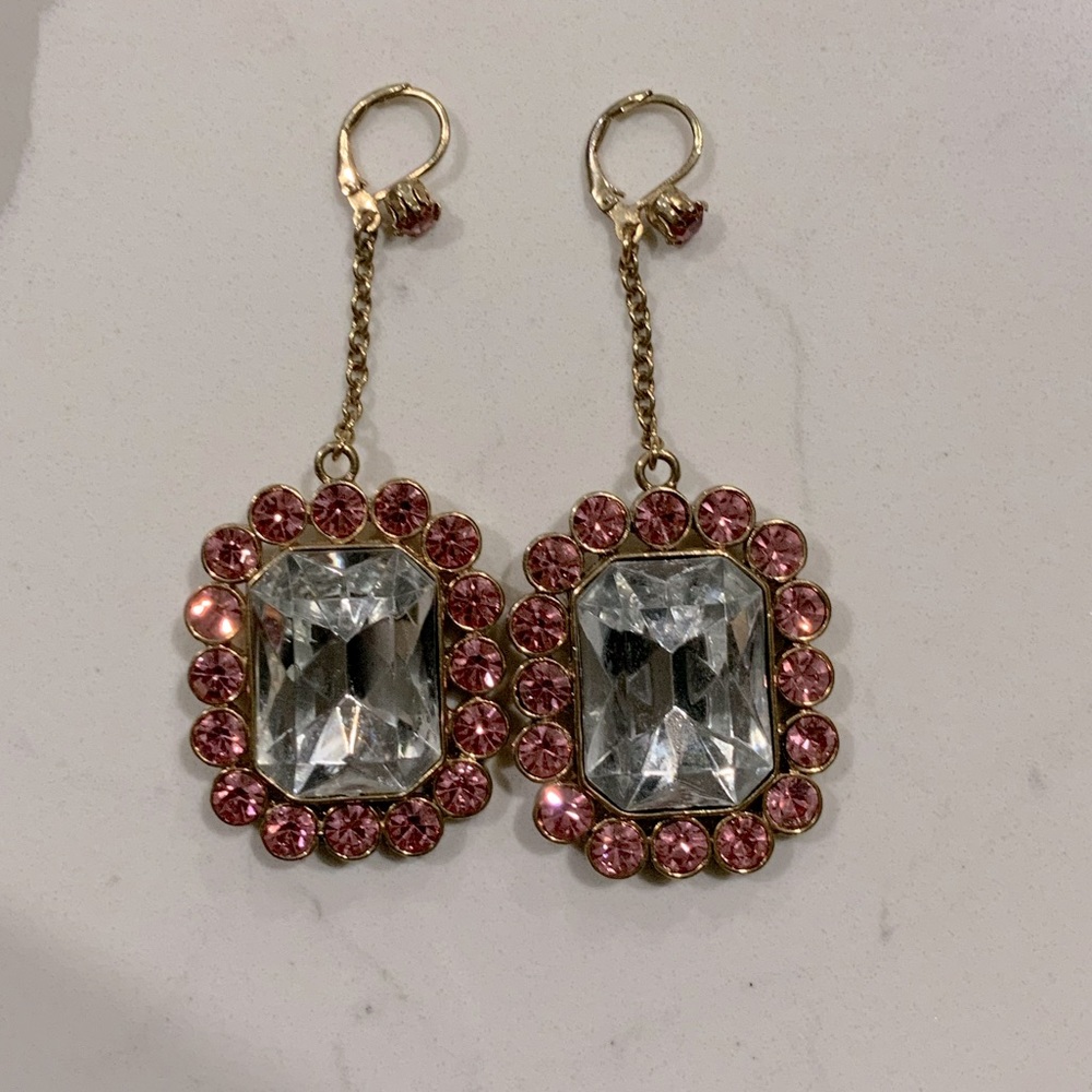 Betsey Johnson crystal drop earrings with pink rhinestones-pink princess bling